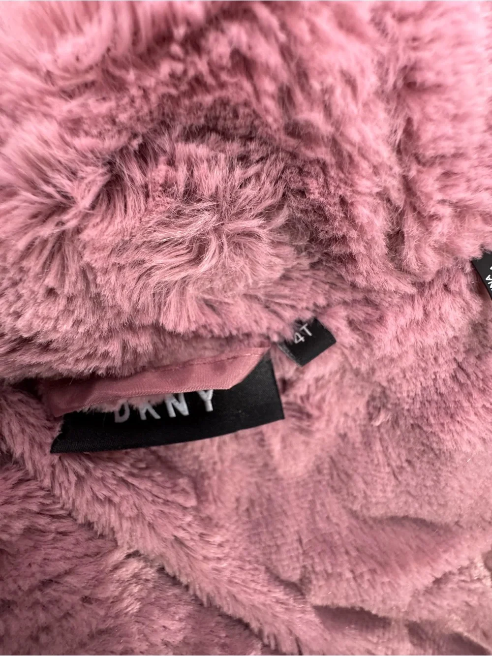 Dkny Pink Girls Puffer Jacket with Faux Fur Hood